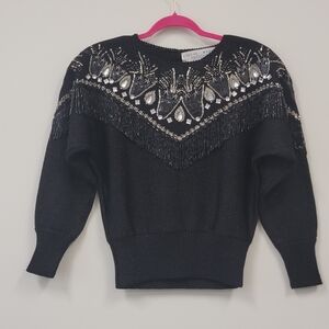 Lillie Rubin Black Sweater with Silver Embellishments